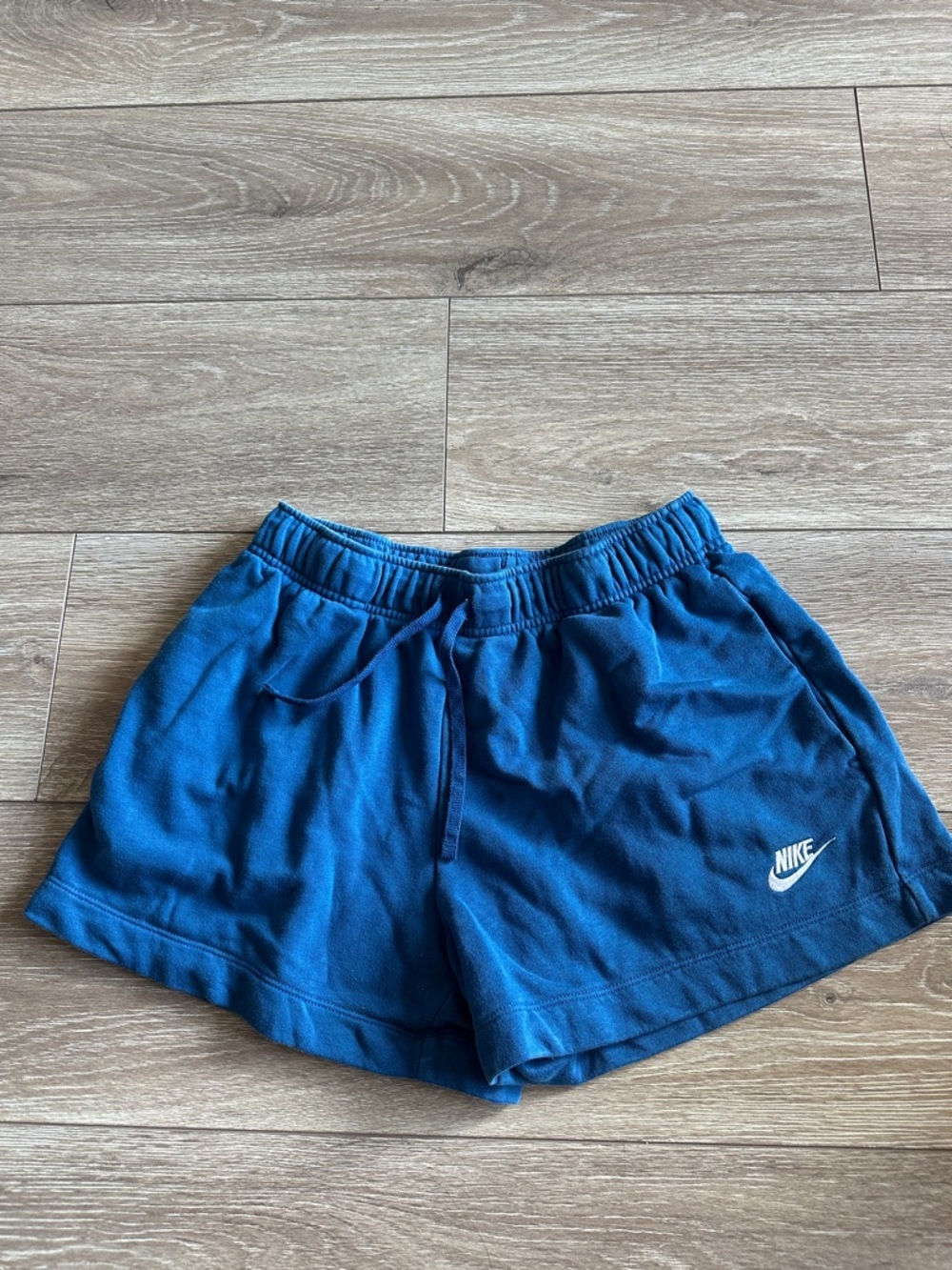 Nike Women's Blue Sweat Shorts with White Logo